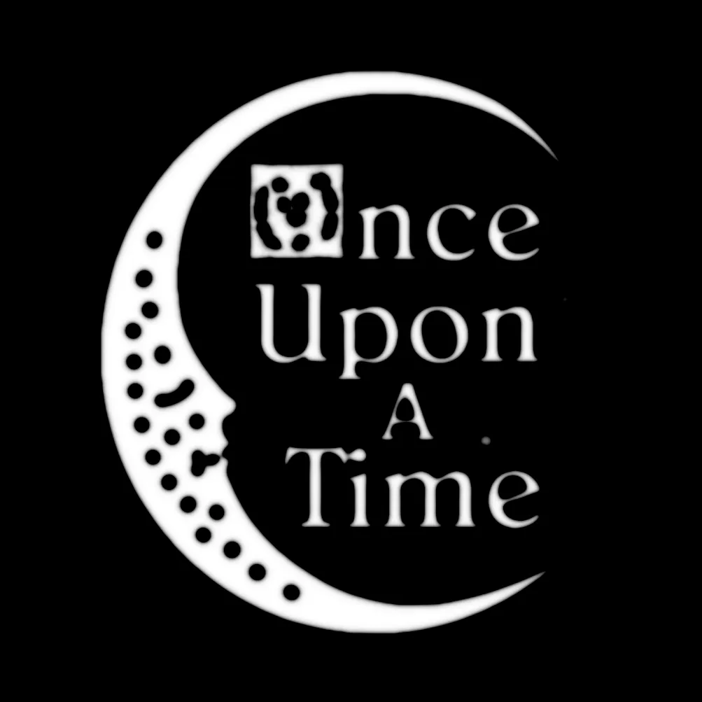 A crescent moon with text 'Once upon a time'