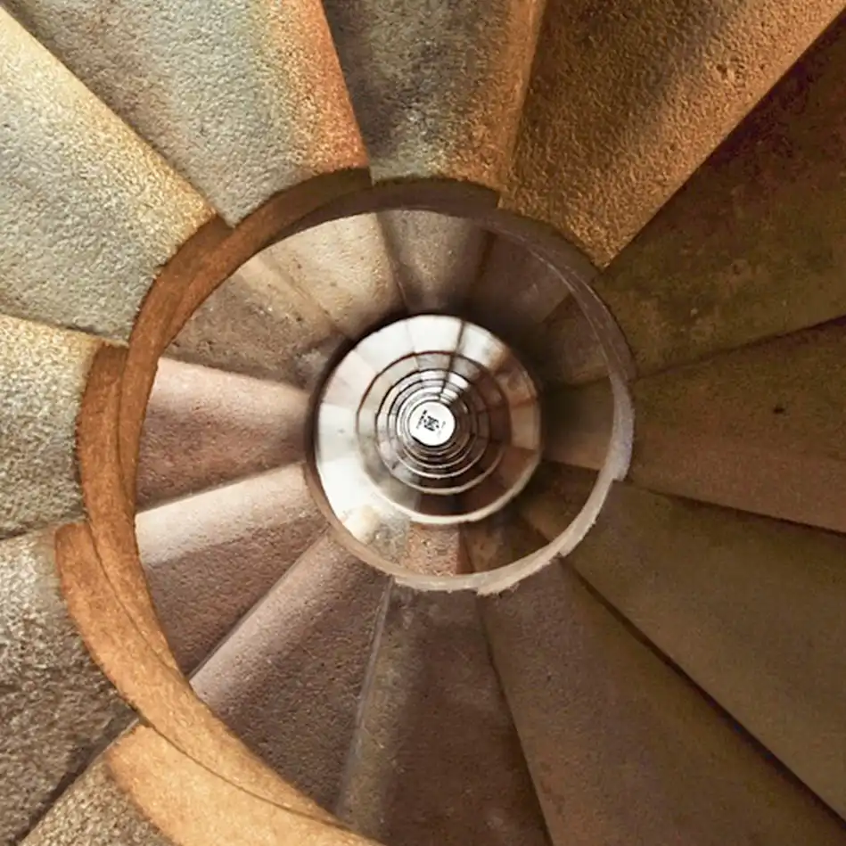 Stone spiral staircase viewed from above